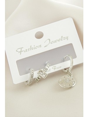 Tkçbj 3 Adet Çiçek Zirkon Taşlı Küpe Tkçbj