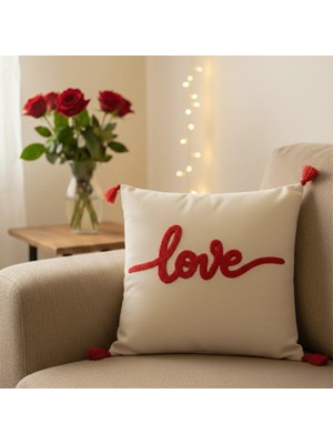 Shopyteks Kırmızı Love Punch Nakışlı 1 Adet Kırlent Kılıfı Sevgili Hediyesi | Sevgililer Günü (Iç Dolgusuz)