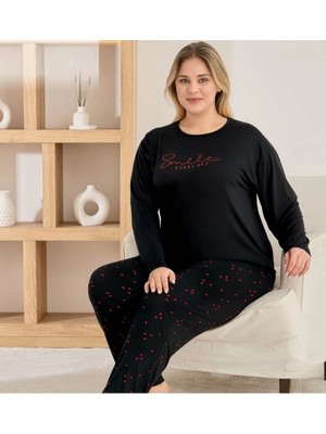Pijamoni Milan Kumaş Büyük Beden Uzun Kollu Pijama Takımı 7666-46