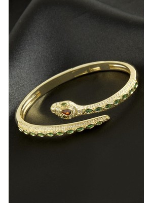 Tkçbj Yılan Zirkon Taşlı Lüks Çelik Kelepçe Bileklik Tkçbj