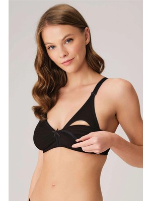 Koza Kadın Pamuklu Boş Kap Balensiz Lohusa Emzirme Sütyeni - Siyah