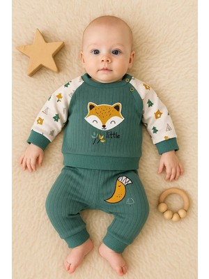 Littie Fox Nakışlı % 100 Pamuklu 2'li Erkek Takım