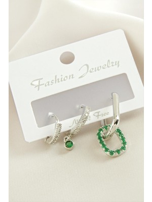 Tkçbj 3 Adet Oval Zirkon Taşlı Küpe Tkçbj