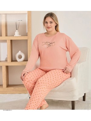 Pijamoni Milan Kumaş Büyük Beden Uzun Kollu Pijama Takımı 7666