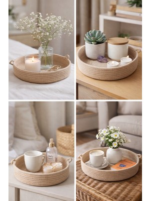 Efuliz Home Bohem Hasır Sunum Tepsisi – Dekoratif Orta Sehpa Organizer