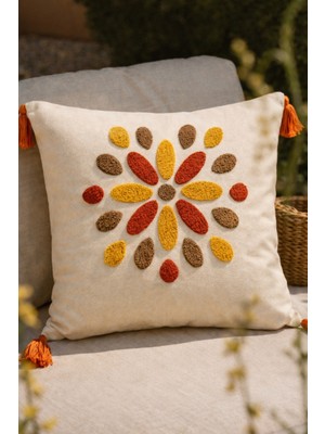 Shopyteks Retro Çiçek Motifli Nakışlı Dekoratif Kırlent Kılıfı (Iç Dolgusuz)
