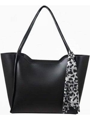 Arvelia Siyah Kadın Fularlı Shopper El ve Omuz Çantası (Fular Rengi Değişebilir)