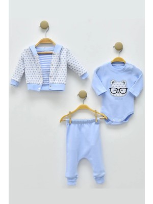 Gözlüklü Bear Puan Desenli 3'lü Erkek Bebek Takımı