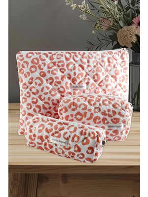 Tkçbj Leopar Desenli Kalem Makyaj Labtop Bilgisayar Set Çantası Tkçbj