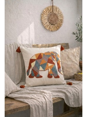 Shopyteks Mozaik Fil Nakışlı Dekoratif Kırlent Kılıfı (Iç Dolgusuz)