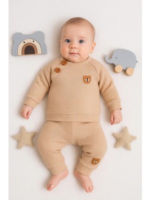 Jakarlı Omuzdan Düğmeli 2'li Erkek Bebek Takımı