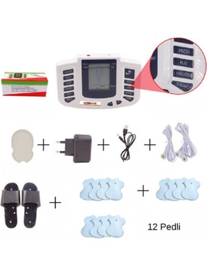Özgürce Fizik Tedavi Masaj Aleti ve Tens Cihazı, Terlik ve Kablo Seti (12 Adet)