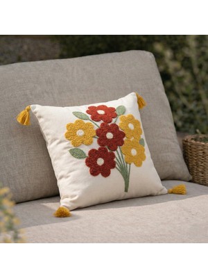 Shopyteks Renkli Çiçek Buketi Dekoratif Kırlent Kılıfı (Iç Dolgusuz)