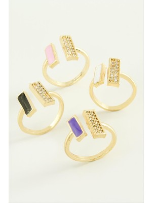 Tkçbj Dikdörtgen Taşlı Mineli Eklem Yüzük Tkçbj