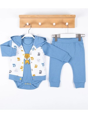 Littie Nakışlı % 100 Pamuk Hırkalı 3'lü Erkek Takım