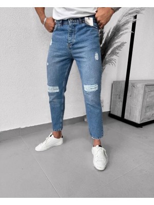 Etiler Collection Erkek Mavi Yırtık Detaylı Mom Jean