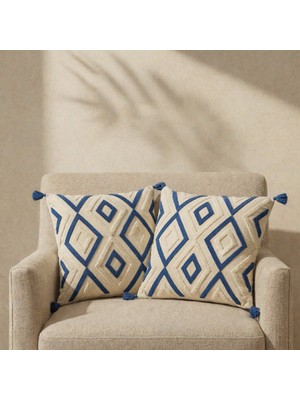 Shopyteks Etnik Desenli Geometrik Nakışlı Dekoratif Kırlent Kılıfı Seti (Iç Dolgusuz)