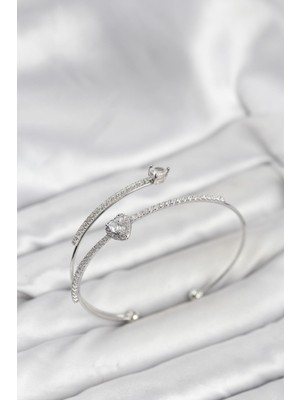 Prativas Kalp Model Pirinç Gümüş Renk Kadın Bileklik - PRT3500EB10103