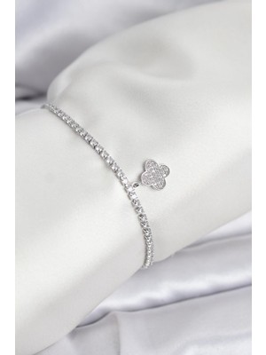 Prativas Yonca Model Zirkon Taşlı Gümüş Renk Asansörlü Su Yolu Bileklik – PRT3500EB10074