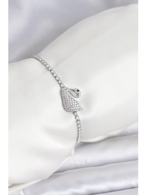 Prativas Kuğu Model Zirkon Taşlı Gümüş Renk Asansörlü Su Yolu Bileklik – PRT3500EB10076