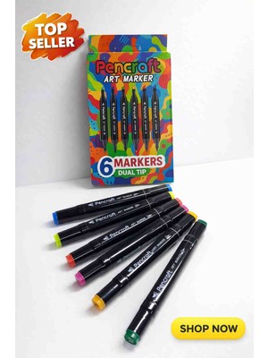 6 Renk Çift Uçlu Kalın & Ince Uçlu Marker Seti, Keceli Profesyonel Çizim ve Boyama