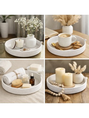 Efuliz Home Bohem Hasır Sunum Tepsisi – Dekoratif Orta Sehpa Organizer