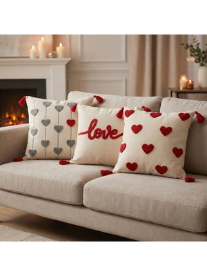 Shopyteks 3’lü Punch Nakışlı Kırlent Kılıfı Seti | Romantik Sevgililer Günü | 14 Şubat Hediye (Iç Dolgusuz)