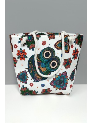 Tkçbj Baykuş Desenli Plaj Çantası Tkçbj