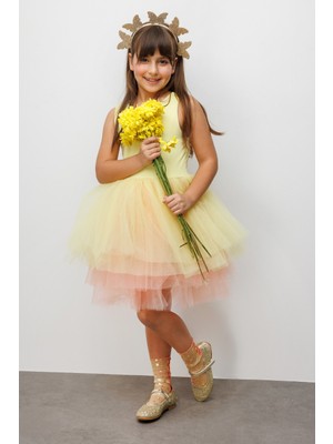 Sarı  Tül Etekli Kız Çocuk Balerin Elbise - Carmen
