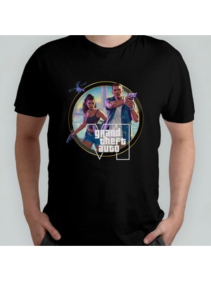 Pixxa Gta Vı Grand Theft Auto 6 Unisex %100 Pamuklu Bisiklet Yaka T-Shirt Model 4