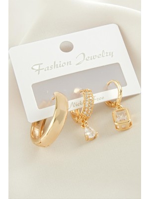 Tkçbj 3 Adet Baget Zirkon Taşlı Küpe Tkçbj