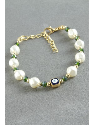 Tkçbj Nazar Dikdörtgen Kristal Inci Bileklik Tkçbj