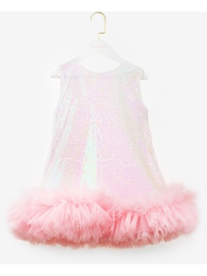 Beyaz  Fırfır Detaylı Pullu Kız Bebek Elbise - Dakota