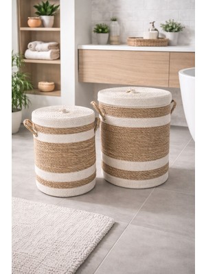 ada ahşap oyma ve çerçevecilik Hasır Çamaşır Sepeti 2li