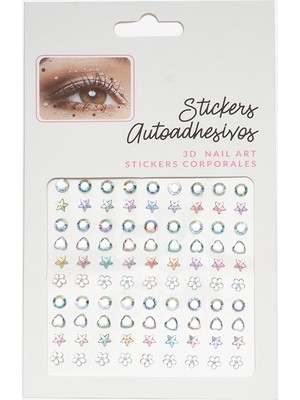 Gümüş  Yıldız ve Çiçek Desen Kız Çocuk Yüz ve Tırnak Sticker