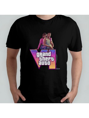 Pixxa Gta Vı Grand Theft Auto 6 Unisex %100 Pamuklu Bisiklet Yaka T-Shirt Model 6