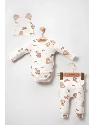 Karaca Desenli % 100 Pamuk 3'lü Şapkalı Erkek Bebek Takım