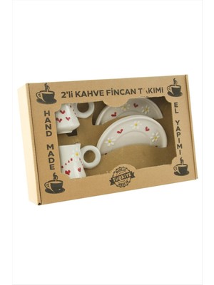 Tkçbj Kalp Papatya Desenli Seramik Ikili Fincan Takımı Tkçbj