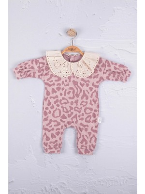 Leopar Dama Desenli % 100 Pamuk Kız Bebek Tulum