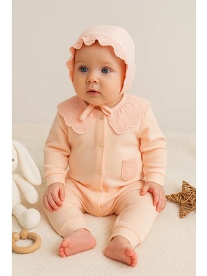 Dantel Yaka Fisto Detaylı Kız Bebek Tulum %100 Pamuk