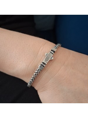 Bir Gümüş Aşkı 925 Ayar Gümüş Özel Üretim Italyan Model Kutu Kilitli Erkek Bileklik