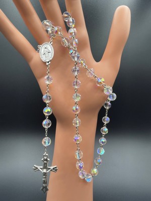 Yada Unique 8 mm Fasetli Küre Kesim Kristal Boncuk Katolik Hrıstiyan Rosary Tesbih / Haç Kolye