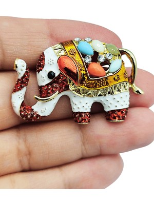 BB Bi Butik Shop Renkli Taş Detaylı Fil Figürlü Tasarım Broş – Şans ve Zarafet Simgesi