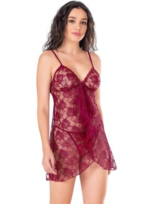 Beruflic Bordo Kısa Tül Gecelik