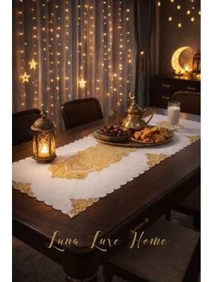 Luna Luxe Home Sahar | Ramazan Özel Tasarım Dantel Desen Premium Dijital Baskı Runner (Sunum/sahur/iftar Sofrası)