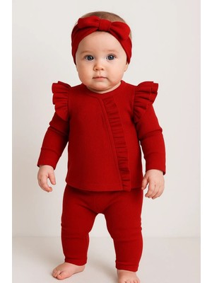 Orkide Desenli Fisto Detaylı 3 Parça Kız Bebek Takımı %100 Pamuk