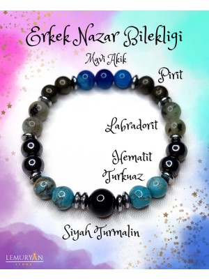 Orijinal Doğaltaş Erkek Nazar ve Yıldız Düşüklüğü Enerji Bilekliği