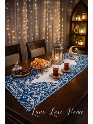 Luna Luxe Home Mahya | Ramazan Özel Nostaljik Motifli Dijital Baskı Runner (Sunum/sahur/iftar Sofrası)