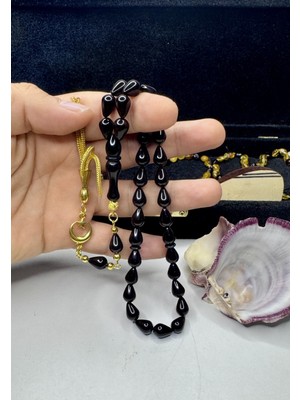 İskenderun Tesbih Iskenderun Tespih Gözyaşı Damla Model Oltu Gibi Siyah Sıkma Kehribar Tesbih