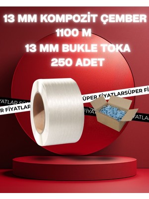 13 mm Beyaz Kompozit Lifli Çember 1100 Metre ve Bukle Toka ( 250 Adet )